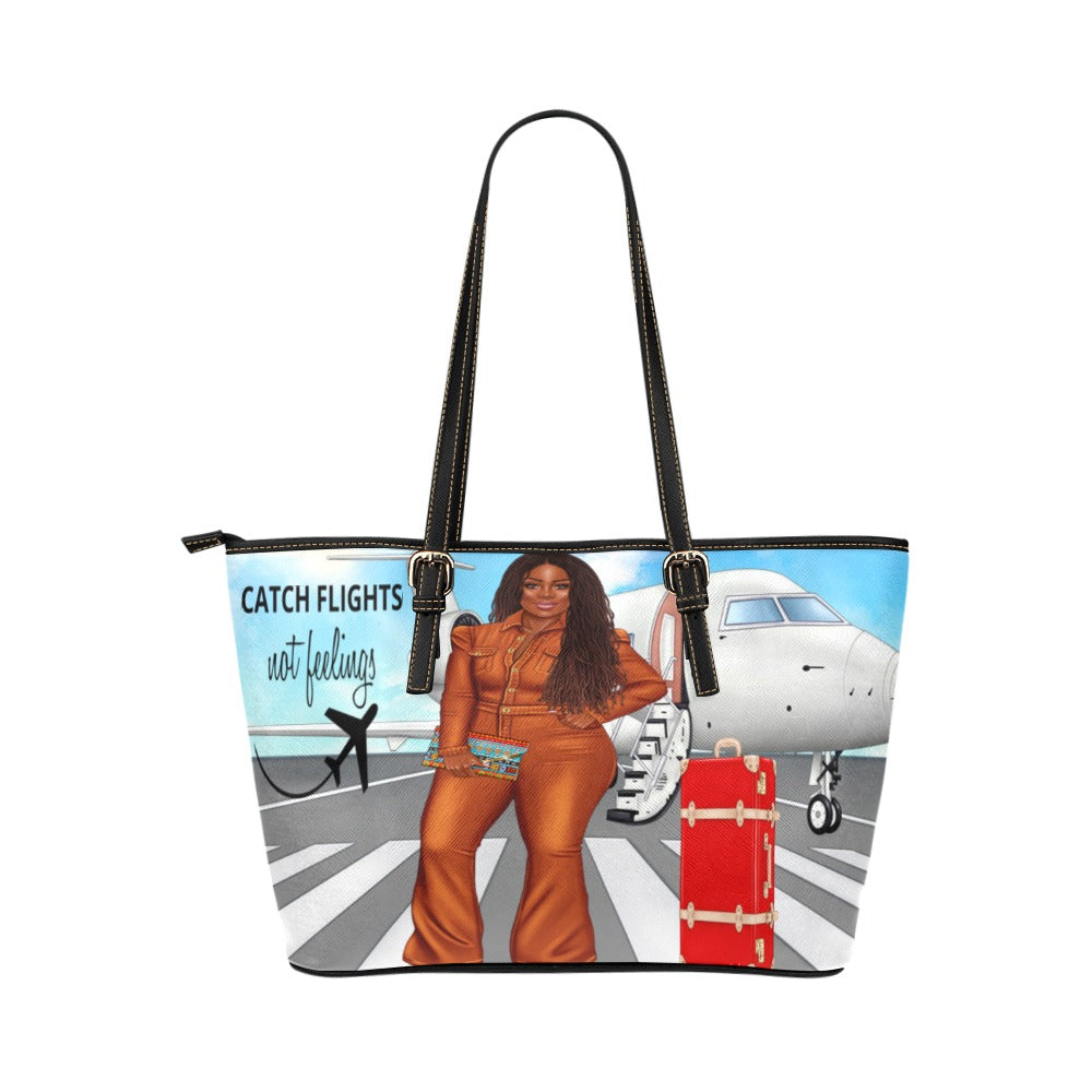 Catch flights not feelings Tote Purse Leather Tote Bag/Large (Model 1651)