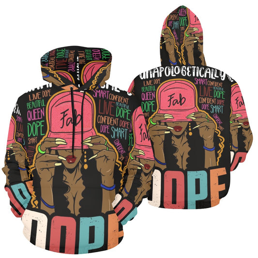 UNAPOLOGETICALLY DOPE BLK All Over Print Hoodie for Women (USA Size) (Model H13)