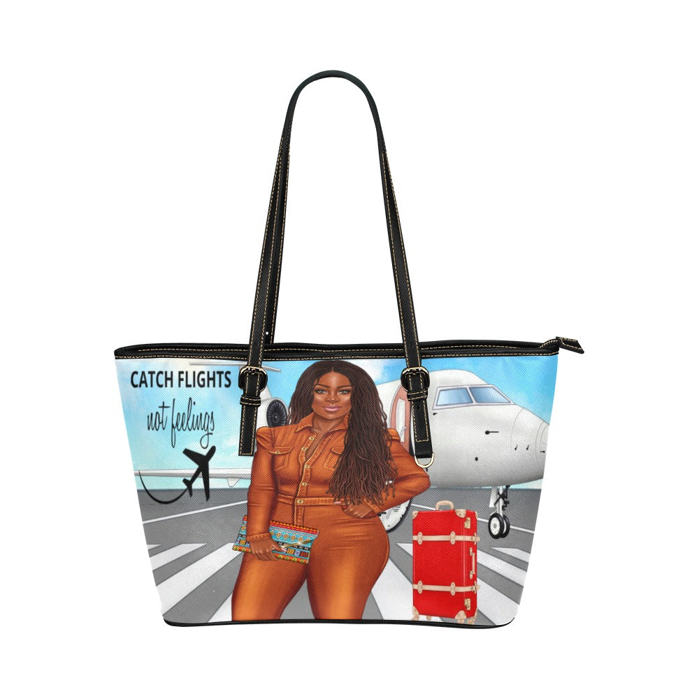 Catch flights not feelings Tote Purse Leather Tote Bag/Large (Model 1651)